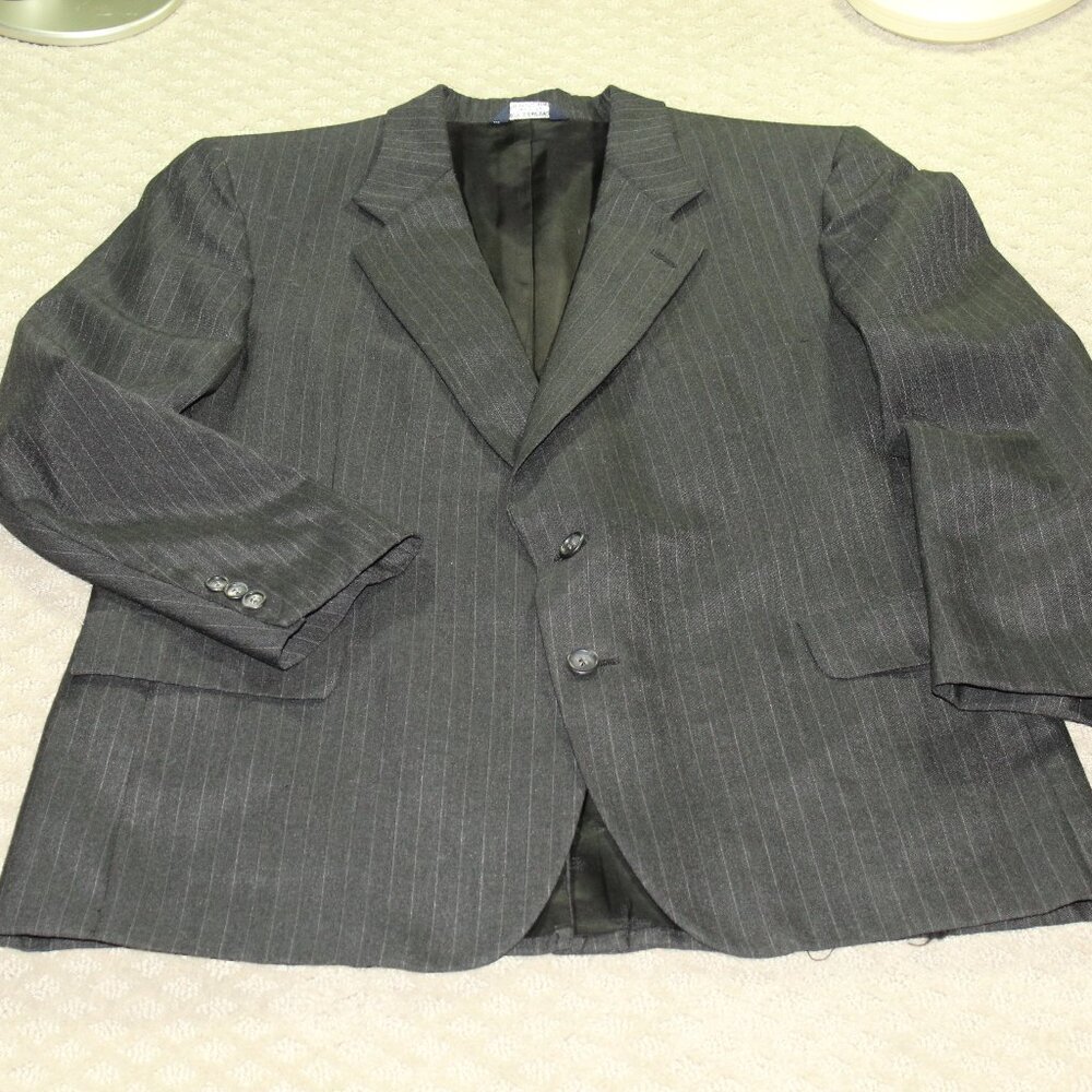 Vtg Union Made in USA Kuppenheimer Mens Gray Pinstripe Wool 2 Button Blazer 46R